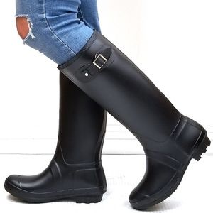 New Black Slim Calf Knee High Tall Rain Boots